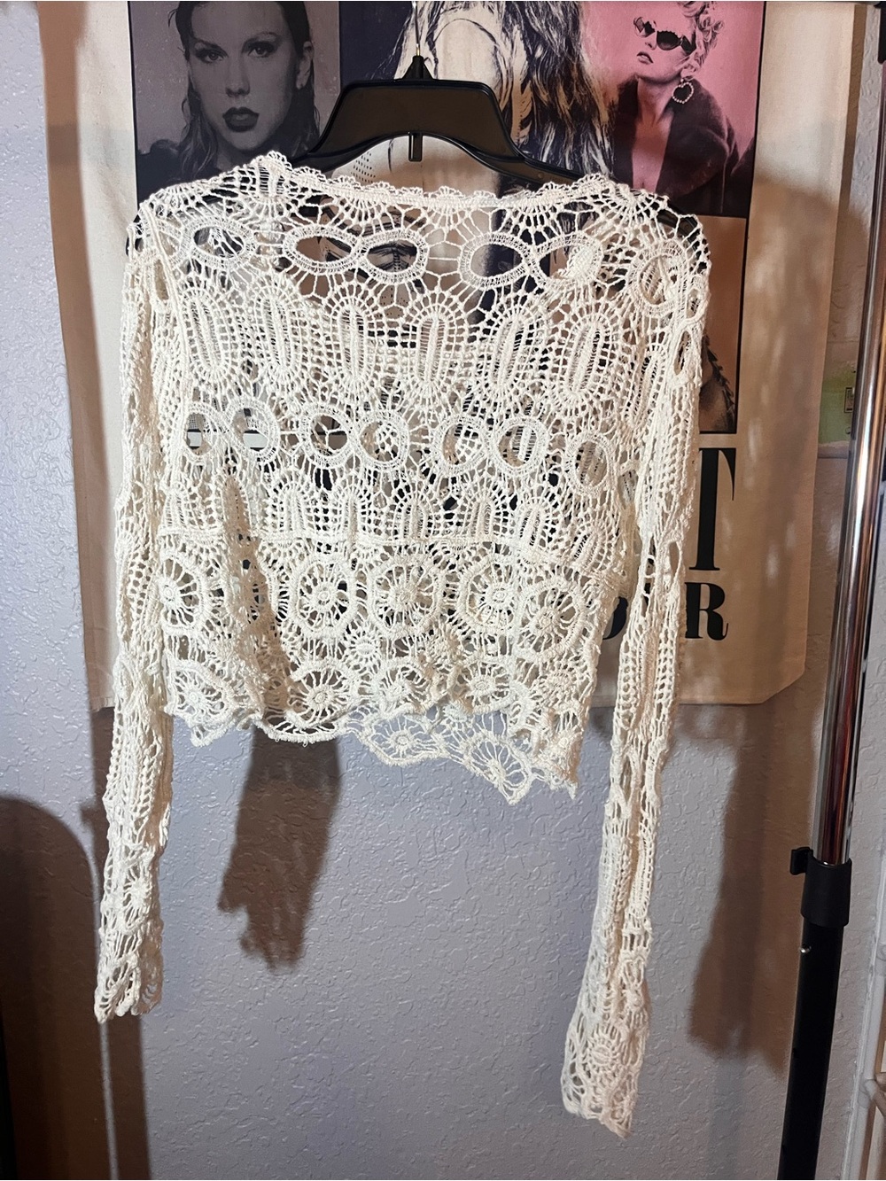SHEIN Cream Open Knit Long Sleeve Sweater Women’s One Size - Picture 2 of 4
